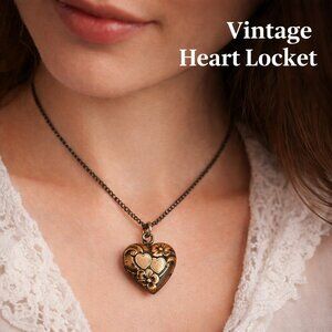 Antique Gold Floral & Heart Locket Charm
